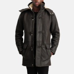 Men's Nolan Tumbled Brown Leather Duffle Coat