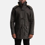 Men's Nolan Tumbled Brown Leather Duffle Coat