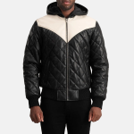 Men's Norman Black Hooded Bomber Leather Puffer Jacket