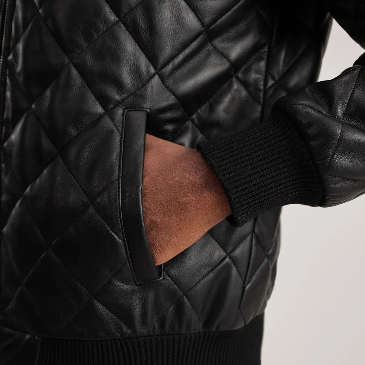 Men's Norman Black Hooded Bomber Leather Puffer Jacket