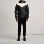 Men's Norman Black Hooded Bomber Leather Puffer Jacket