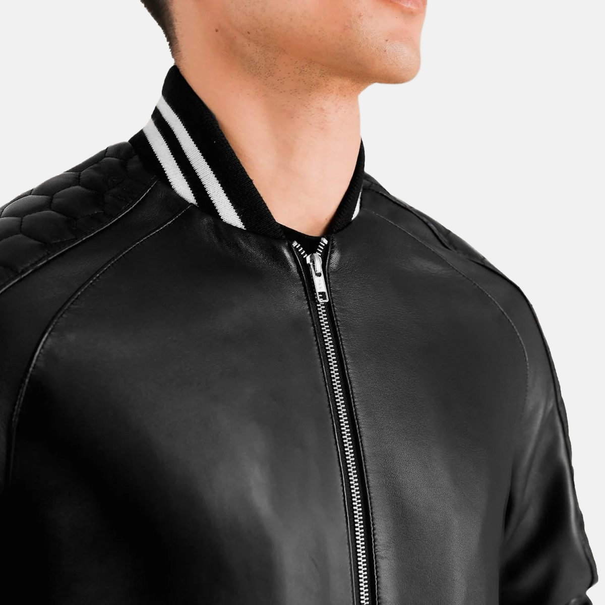 Men's Pascal Black Leather Varsity Bomber Jacket