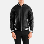 Men's Pascal Black Leather Varsity Bomber Jacket