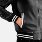 Men's Pascal Black Leather Varsity Bomber Jacket