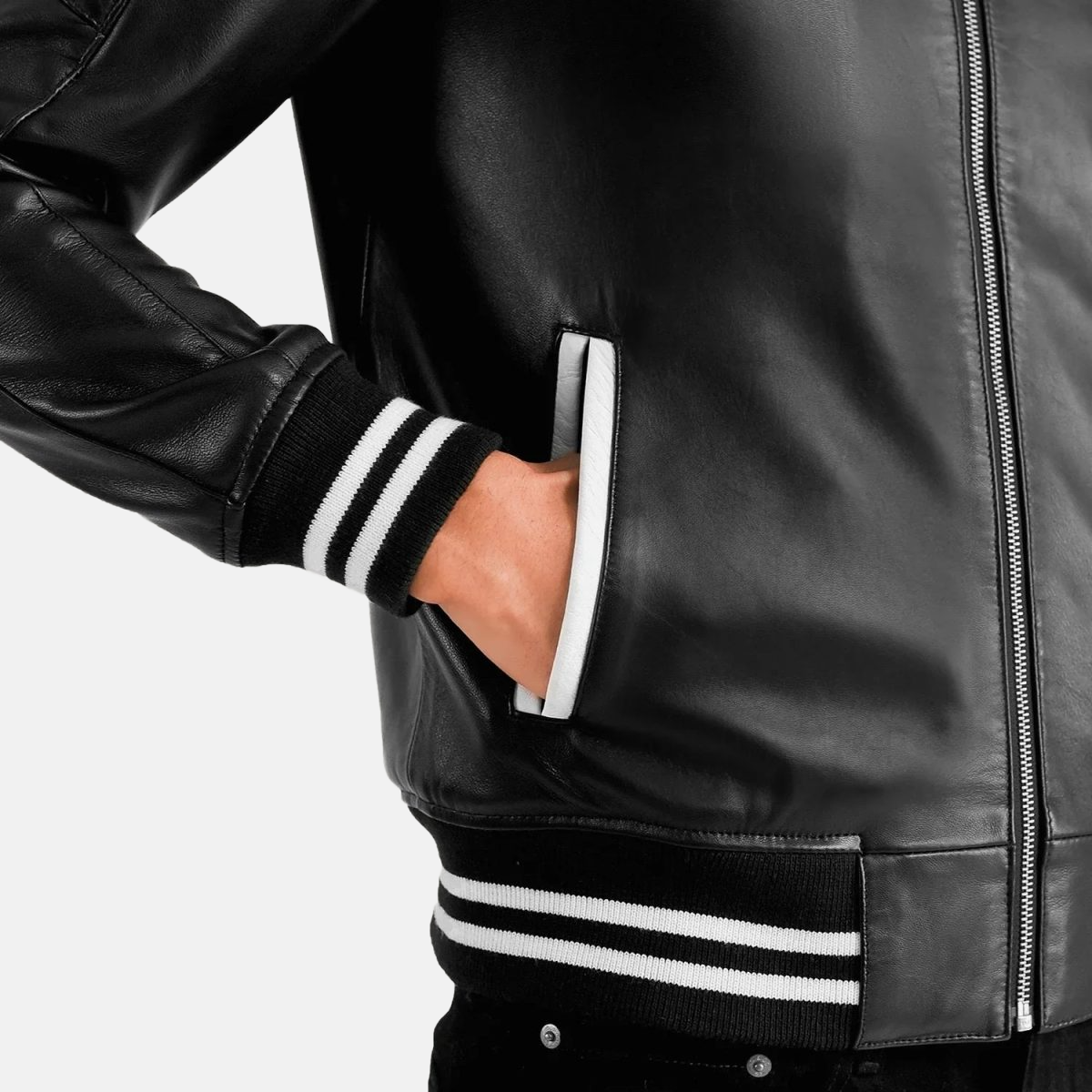 Men's Pascal Black Leather Varsity Bomber Jacket