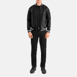 Men's Pascal Black Leather Varsity Bomber Jacket