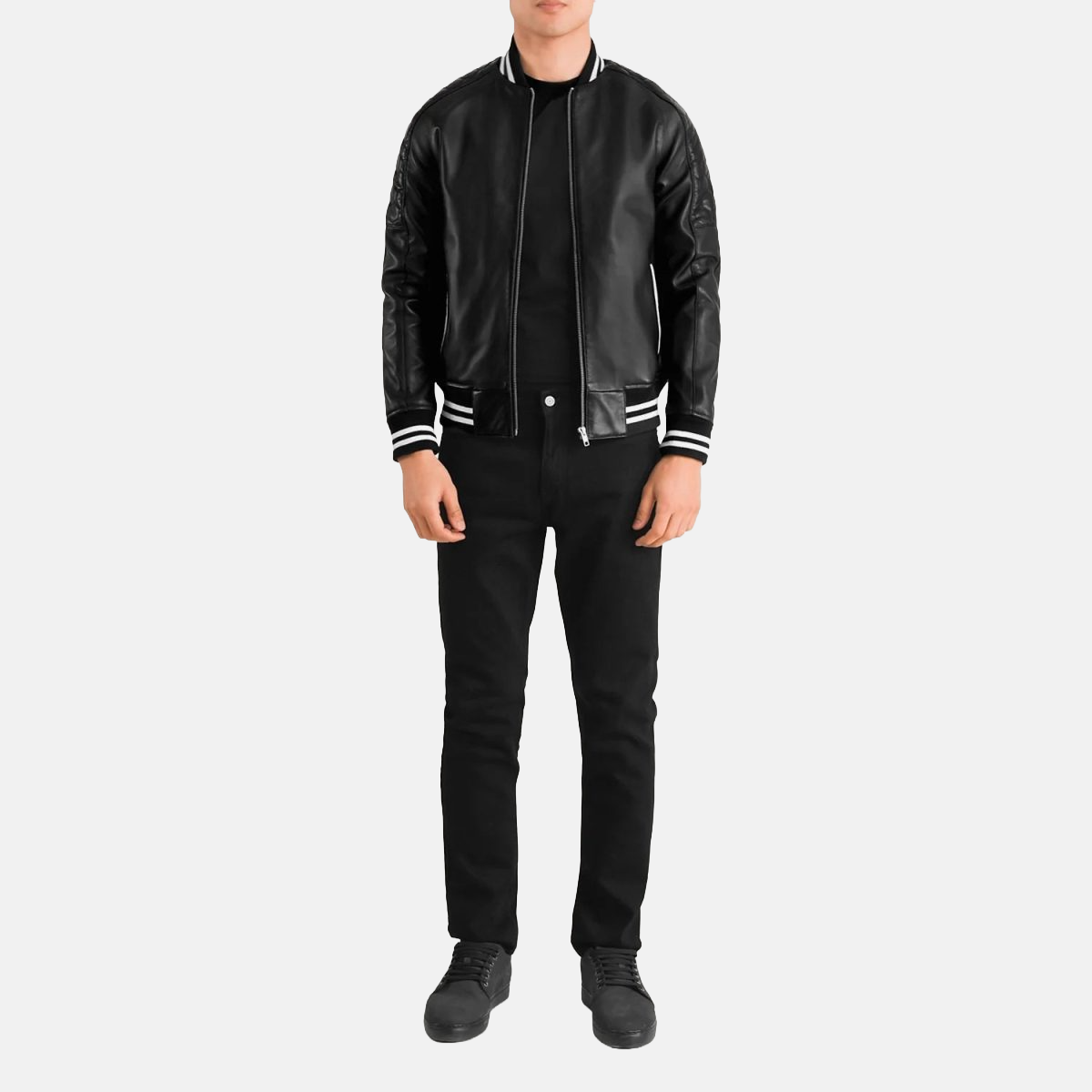 Men's Pascal Black Leather Varsity Bomber Jacket