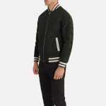 Men's Pascal Green Leather Varsity Bomber Jacket