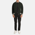 Men's Pascal Green Leather Varsity Bomber Jacket