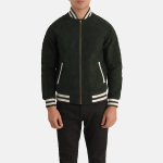 Men's Pascal Green Leather Varsity Bomber Jacket