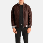 Men's Pascal Maroon Leather Varsity Bomber Leather Jacket