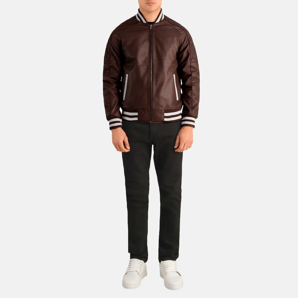 Men's Pascal Maroon Leather Varsity Bomber Leather Jacket
