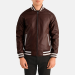 Men's Pascal Maroon Leather Varsity Bomber Leather Jacket