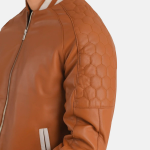 Men's Pascal Tan Brown Leather Varsity Bomber Leather Jacket