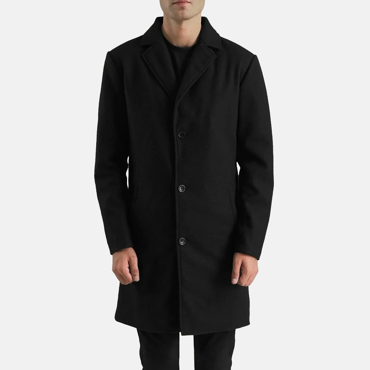 Men's Petrillo Black Wool Single Breasted Coat