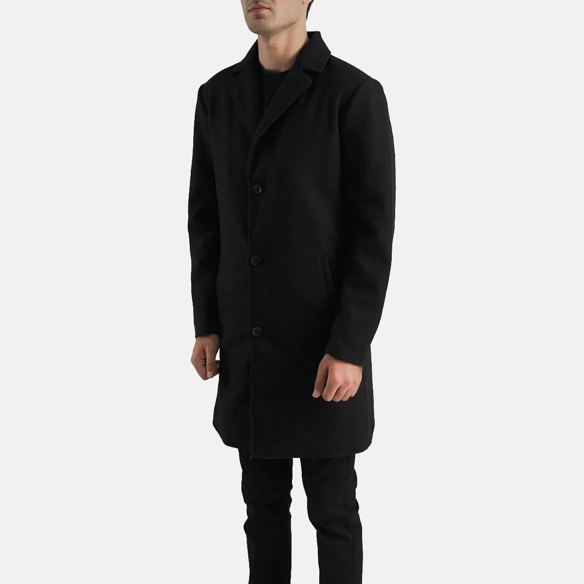 Men's Petrillo Black Wool Single Breasted Coat