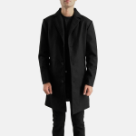 Men's Petrillo Black Wool Single Breasted Coat
