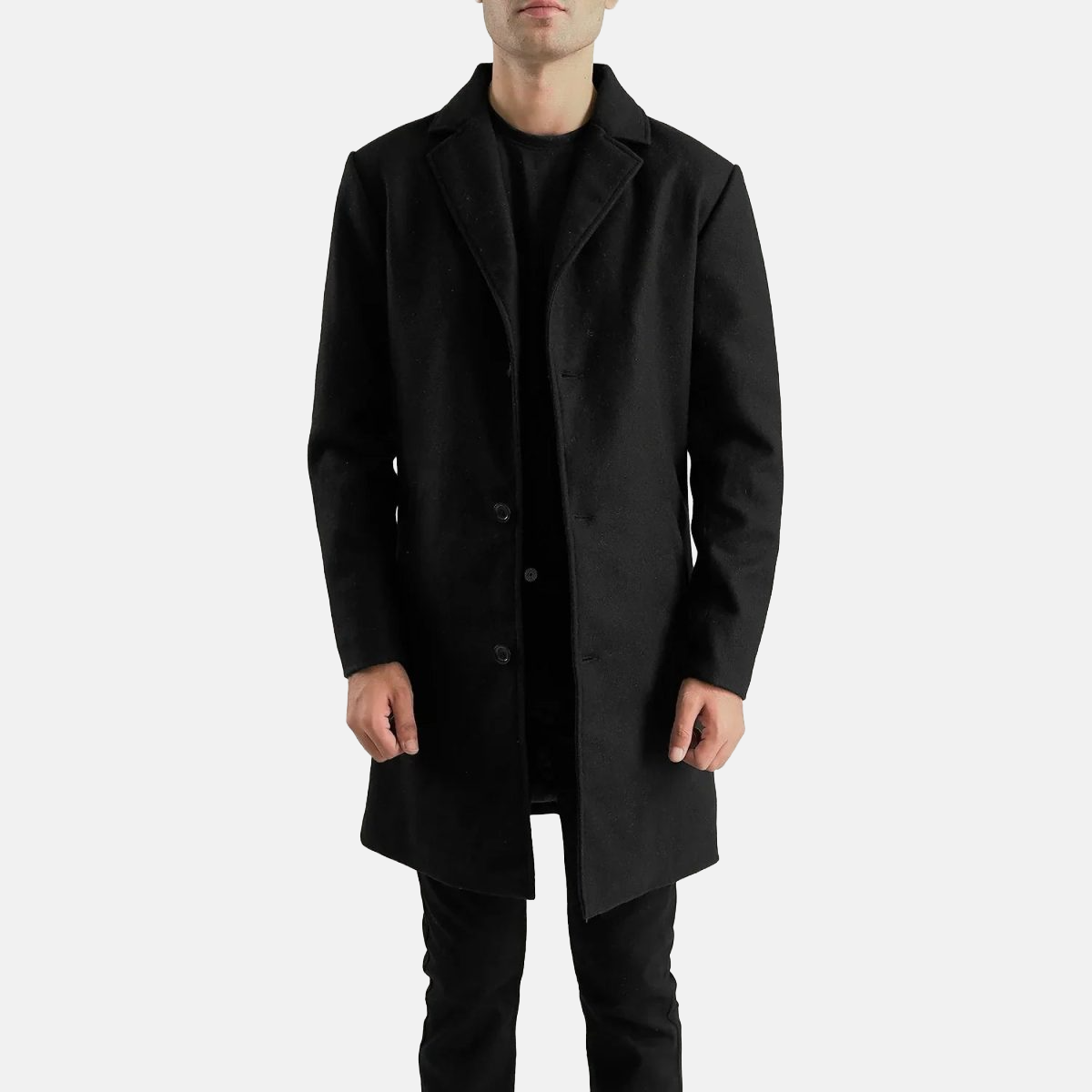 Men's Petrillo Black Wool Single Breasted Coat