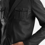 Men's Ray Cutler Black Leather Blazer Jacket