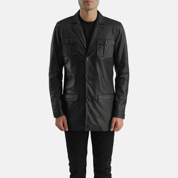 Men's Ray Cutler Black Leather Blazer Jacket