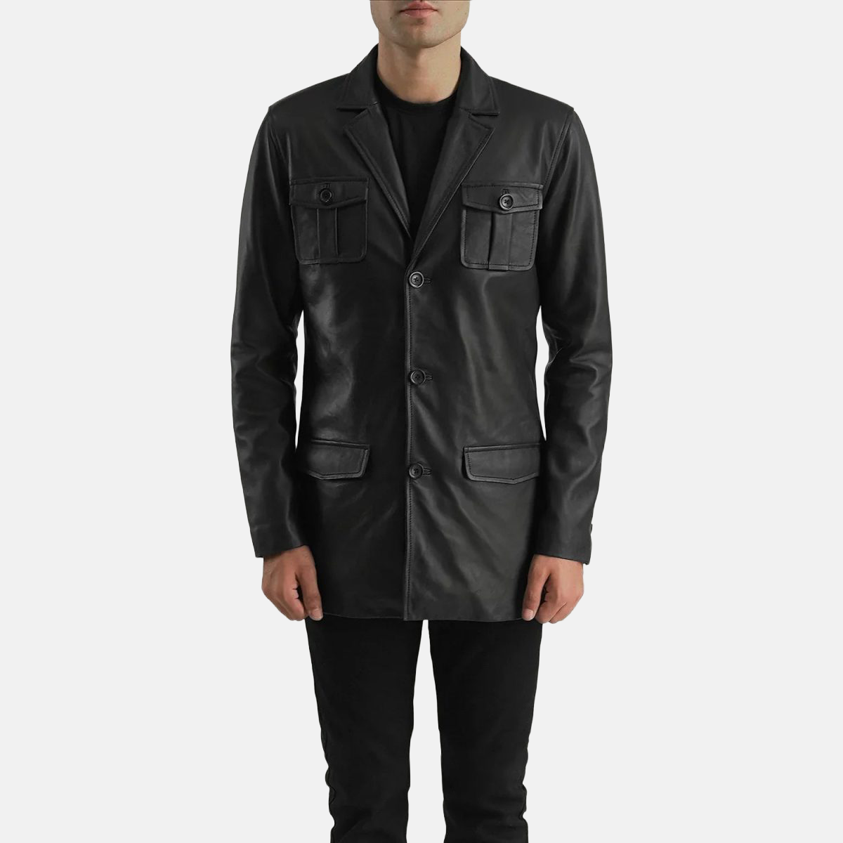 Men's Ray Cutler Black Leather Blazer Jacket