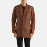 Men's Ray Cutler Tan Brown Leather Blazer Jacket