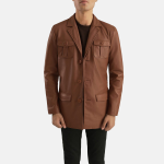 Men's Ray Cutler Tan Brown Leather Blazer Jacket