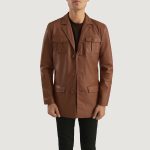 Men's Ray Cutler Brown Leather Blazer Jacket