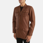 Men's Ray Cutler Tan Brown Leather Blazer Jacket