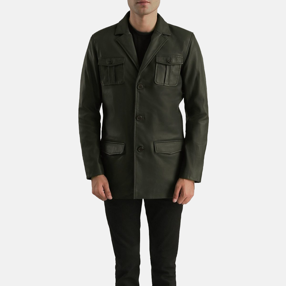 Men's Ray Cutler Green Leather Blazer Jacket