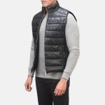 Men's Reeves Black Leather Puffer Vest