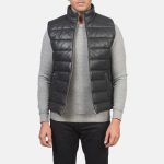 Men's Reeves Black Leather Puffer Vest