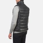 Men's Reeves Black Leather Puffer Vest