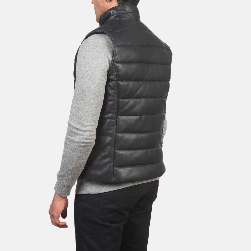 Men's Reeves Black Leather Puffer Vest