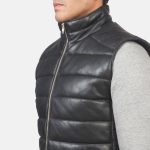 Men's Reeves Black Leather Puffer Vest
