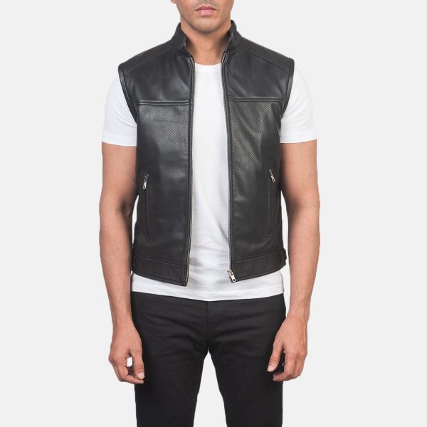 Men's Roland Black Leather Biker Vest