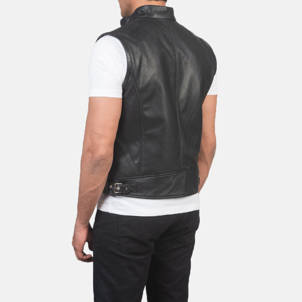 Men's Roland Black Leather Biker Vest