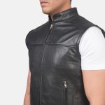 Men's Roland Black Leather Biker Vest
