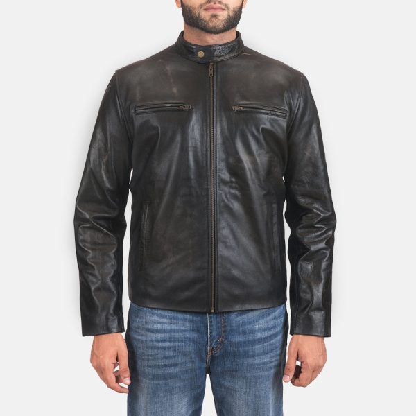 Men's Rustic Black Leather Biker Jacket
