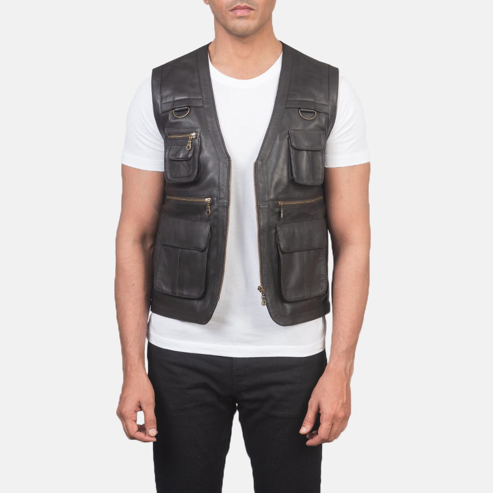 Men's Safari Brown Leather Vest