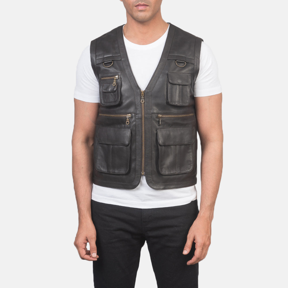 Men's Safari Brown Leather Vest