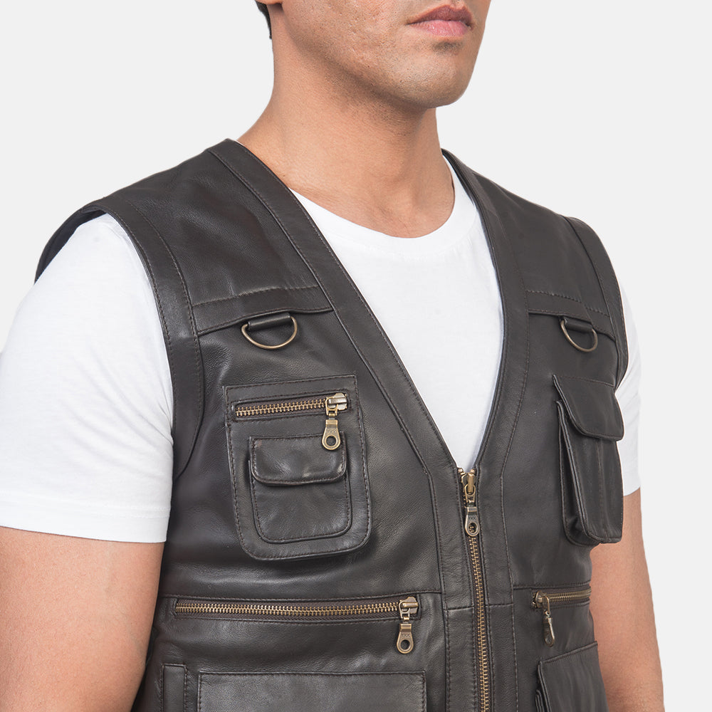 Men's Safari Brown Leather Vest