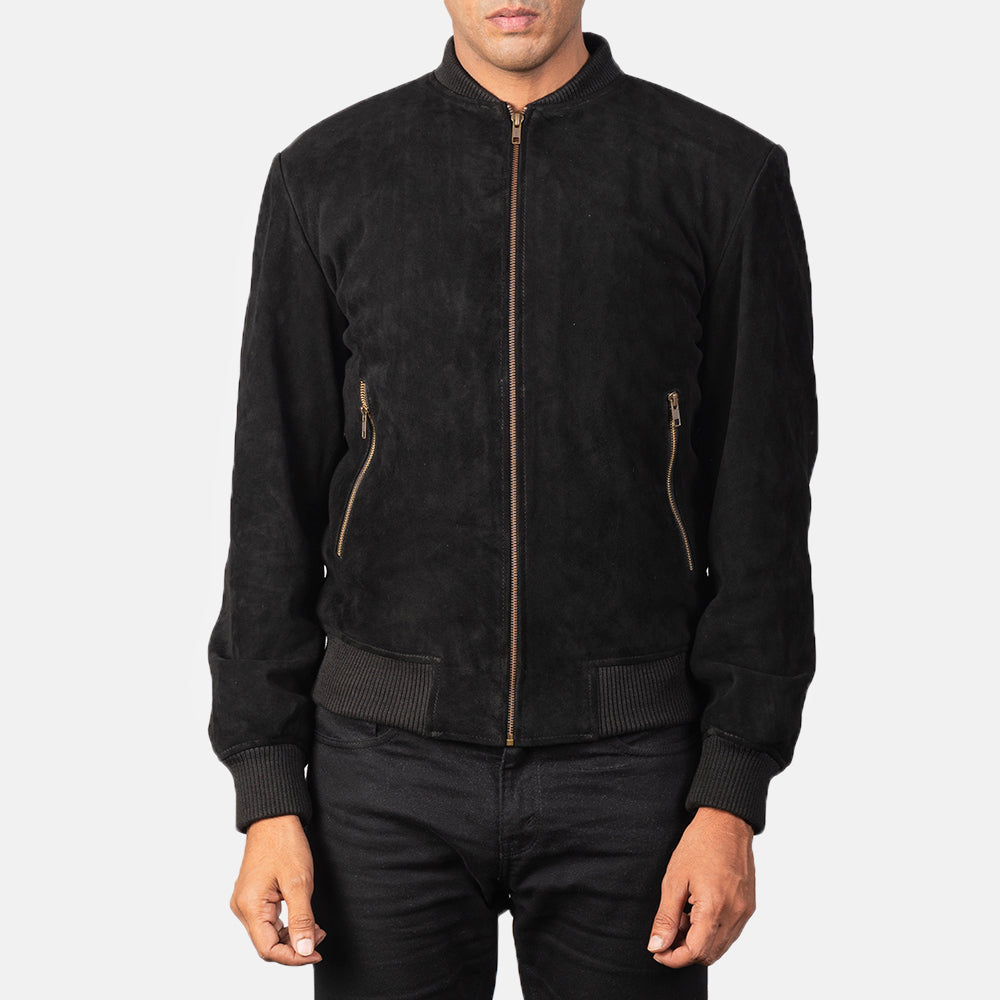Men's Shane Black Suede Bomber Jacket