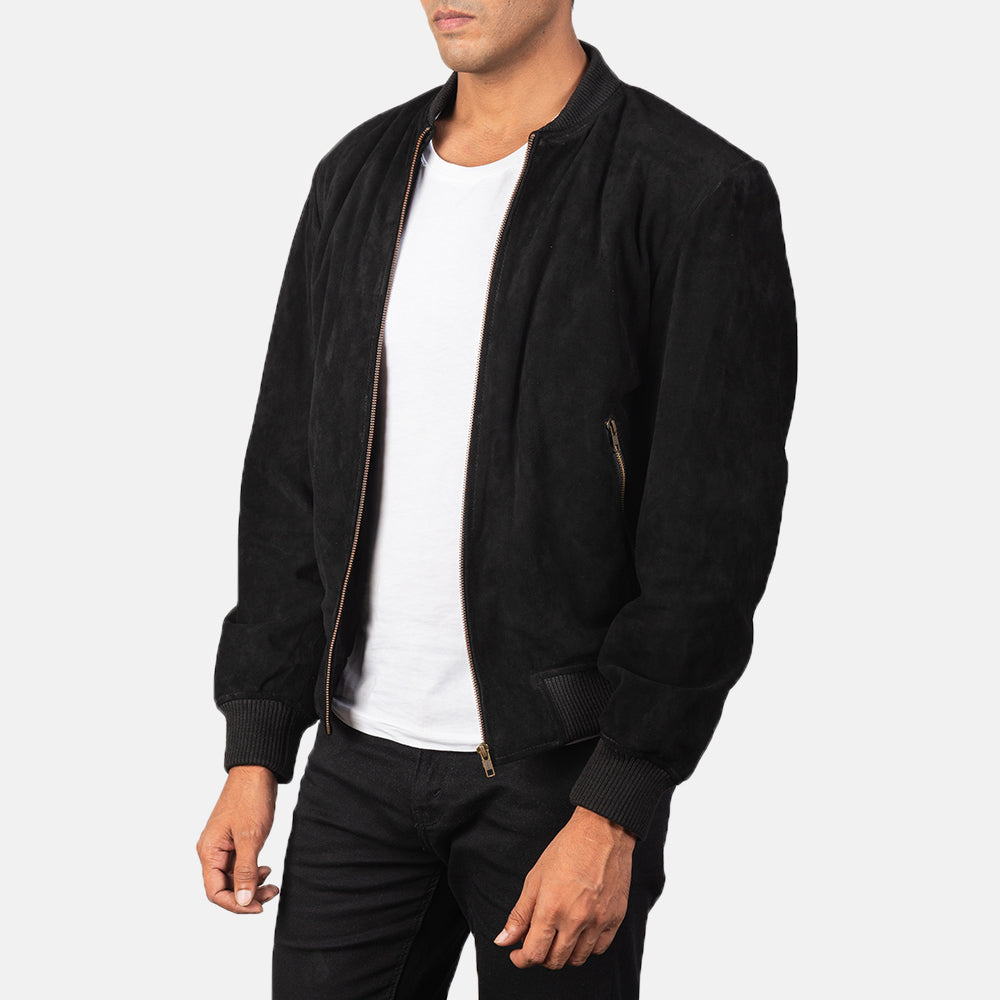 Men's Shane Black Suede Bomber Jacket