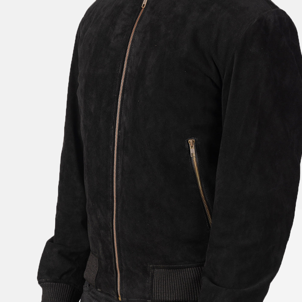 Men's Shane Black Suede Bomber Jacket