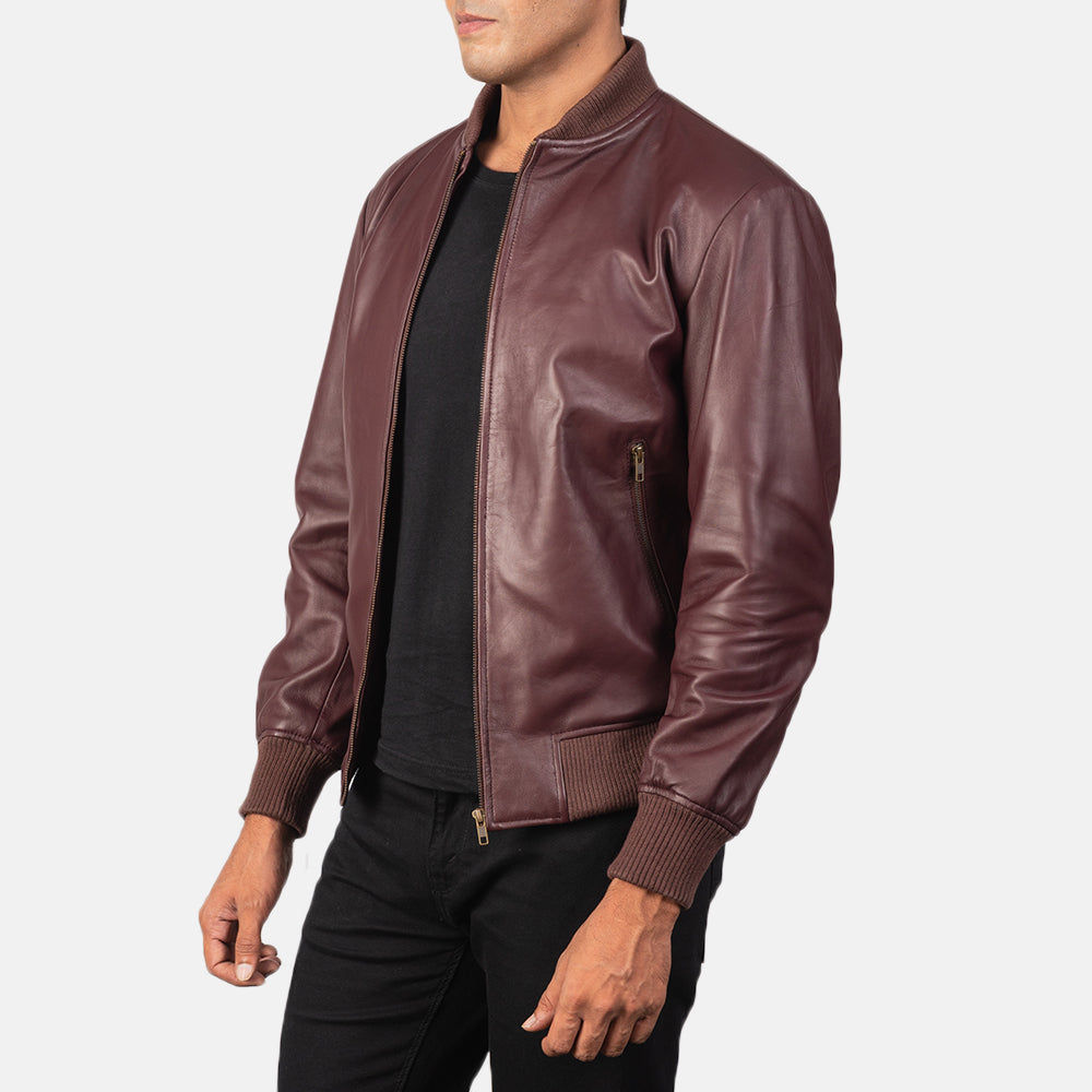 Men's Shane Maroon Leather Bomber Jacket