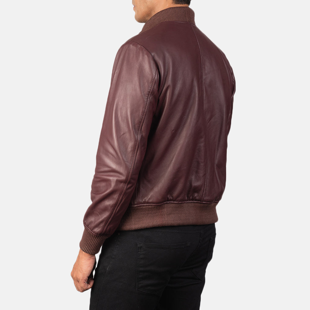 Men's Shane Maroon Leather Bomber Jacket