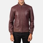 Men's Shane Maroon Leather Bomber Jacket