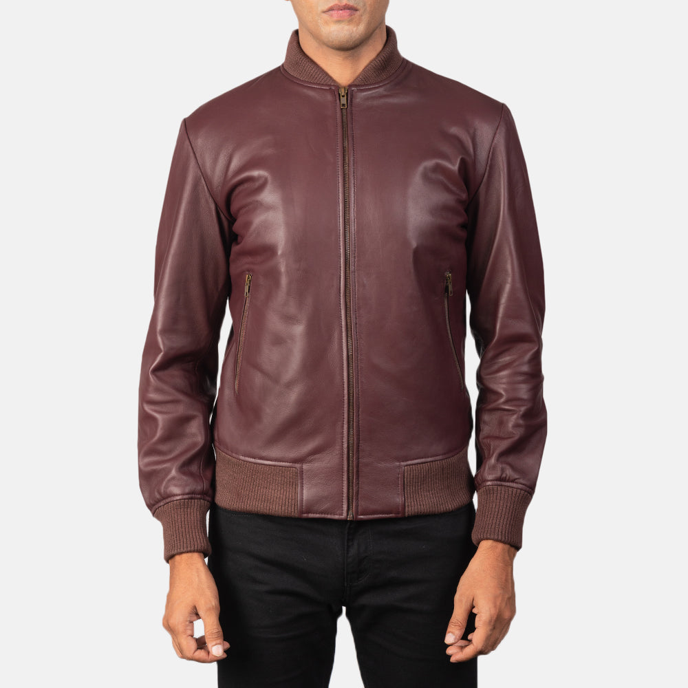 Men's Shane Maroon Leather Bomber Jacket