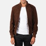Men's Shane Mocha Suede Leather Bomber Jacket